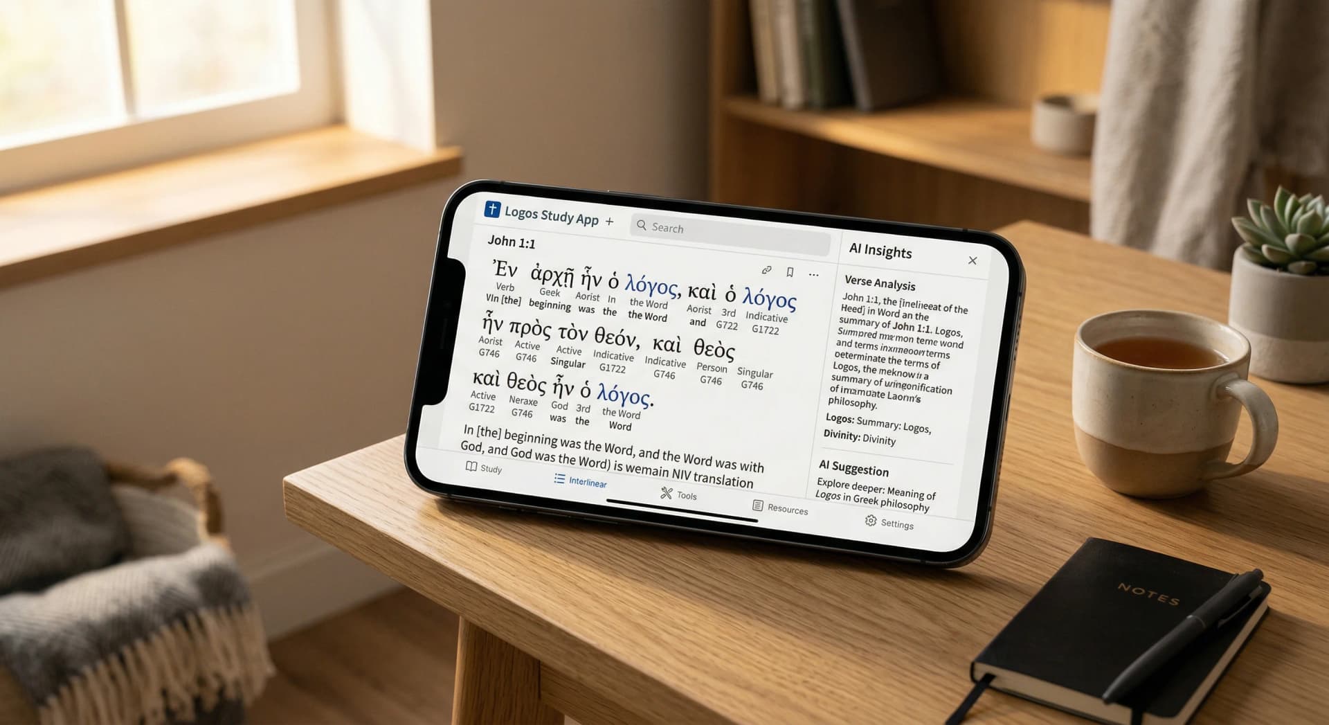 Modern Bible study app on smartphone
